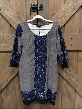 Melissa Paige Navy and White Printed Dress